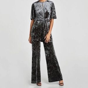 Zara Gray Velvet Flare Pants